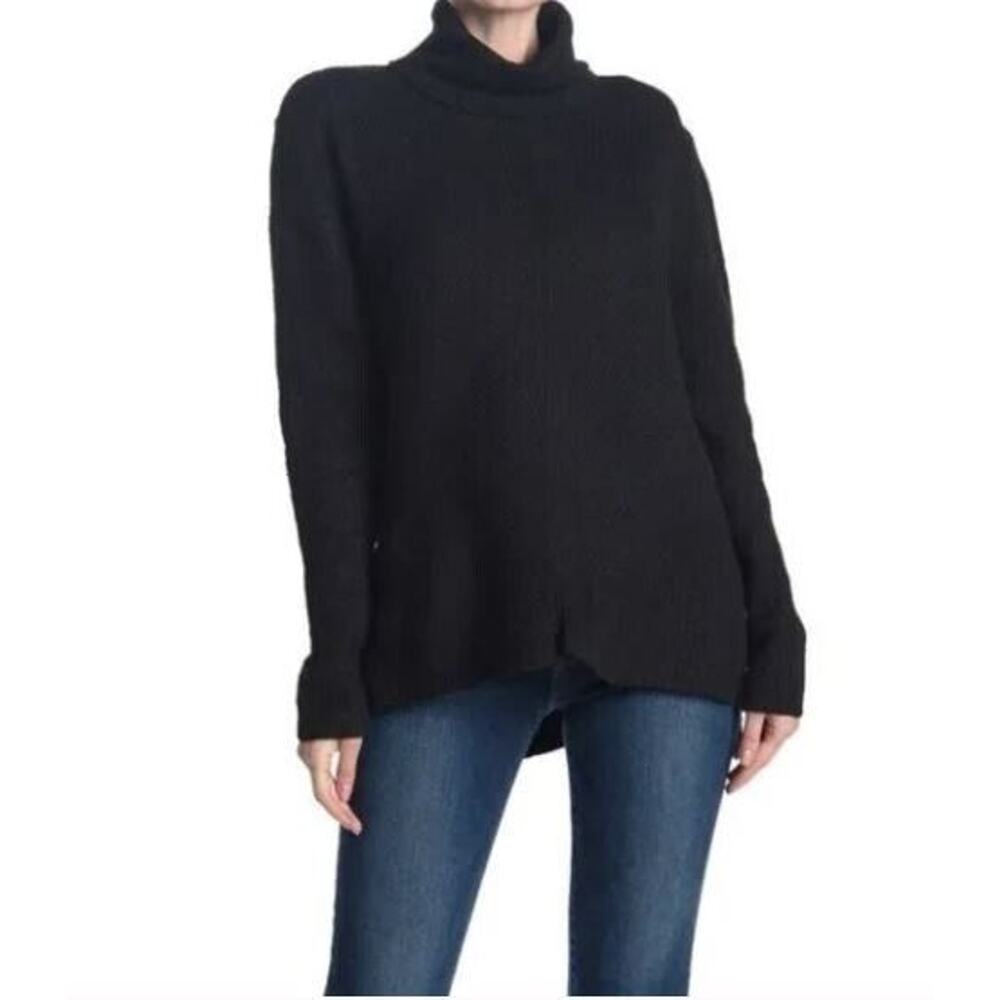 Sweet Romeo Abstract Rib Hi-Low Turtleneck Tunic Sweater in Black Small MSRP $58